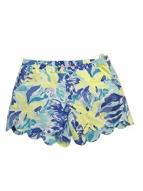 Lilly Pulitzer Magnolia Shorts Blue & Yellow Floral Scalloped Shorts